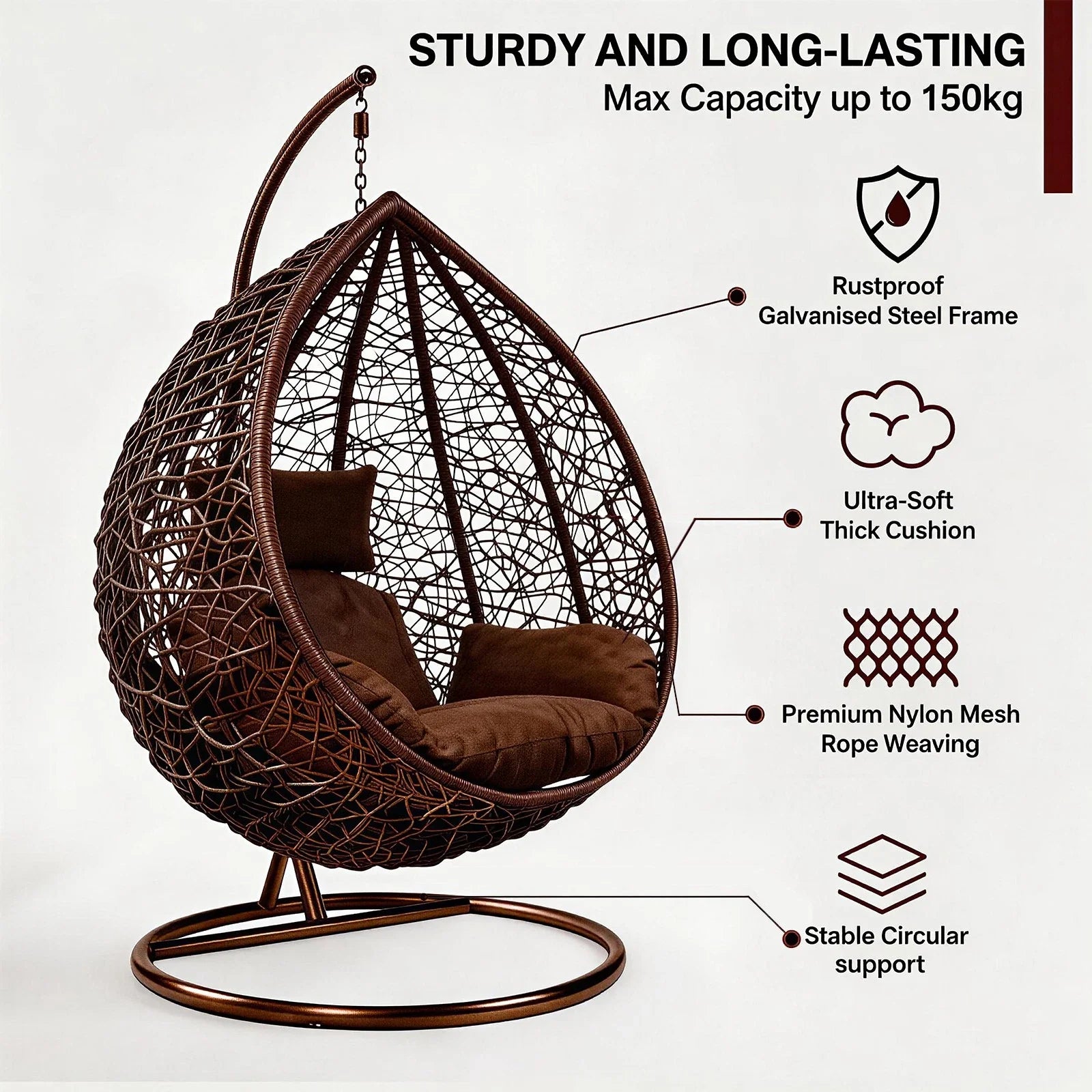 Large Hanging Egg Chair with cushion